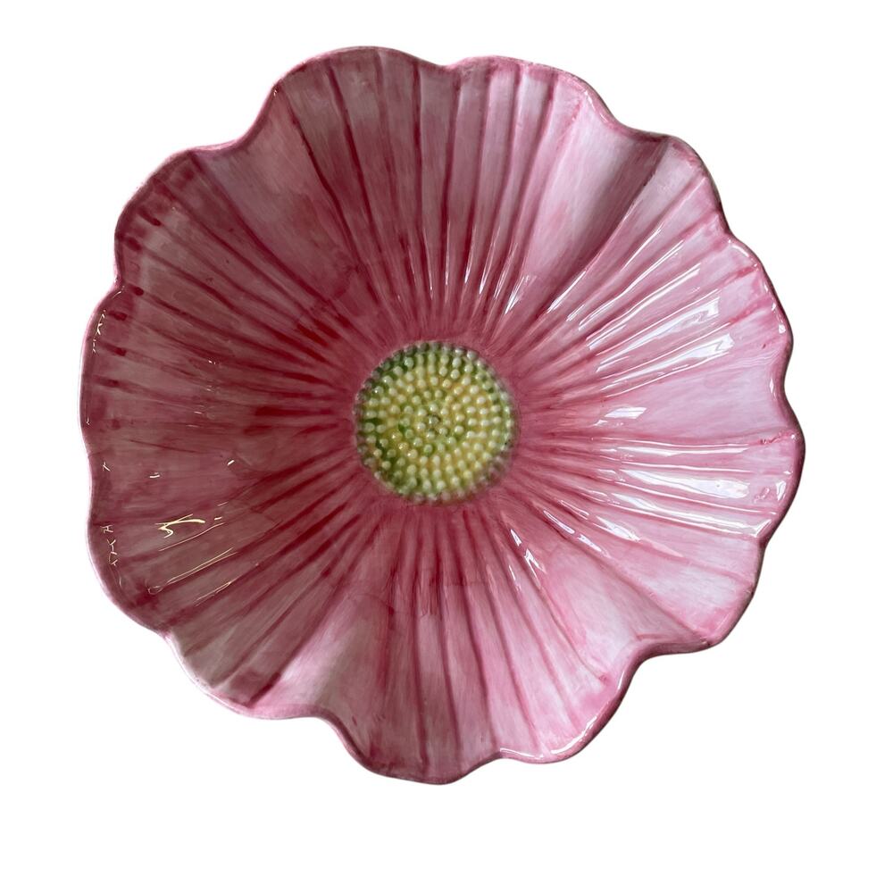 MAXCERA Pink Flower Ceramic Serving Bowl 12in Spring Easter New - Picture 12 of 13